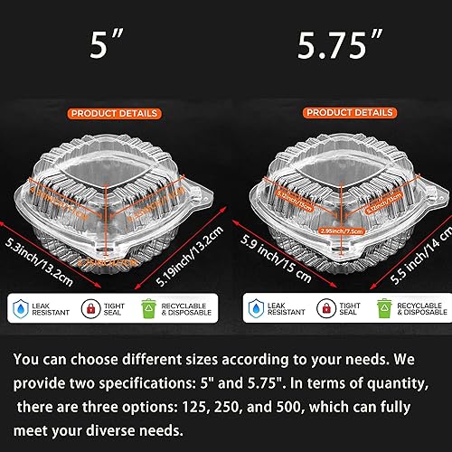 Miniatura 2 de 500 recipientes de plástico transparente con bisagras de 5 pulgadas, recipientes de plástico transparente para llevar, recipiente cuadrado con
