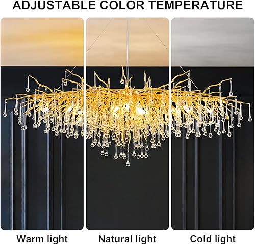 Miniatura 2 de SJIGUANGZ Crystal Branch Chandelier, 70.86 Inch Large Raindrop Chandeliers, Gold Money Tree Ceiling Pendant Light Fixtures, K9 Chandeliers for