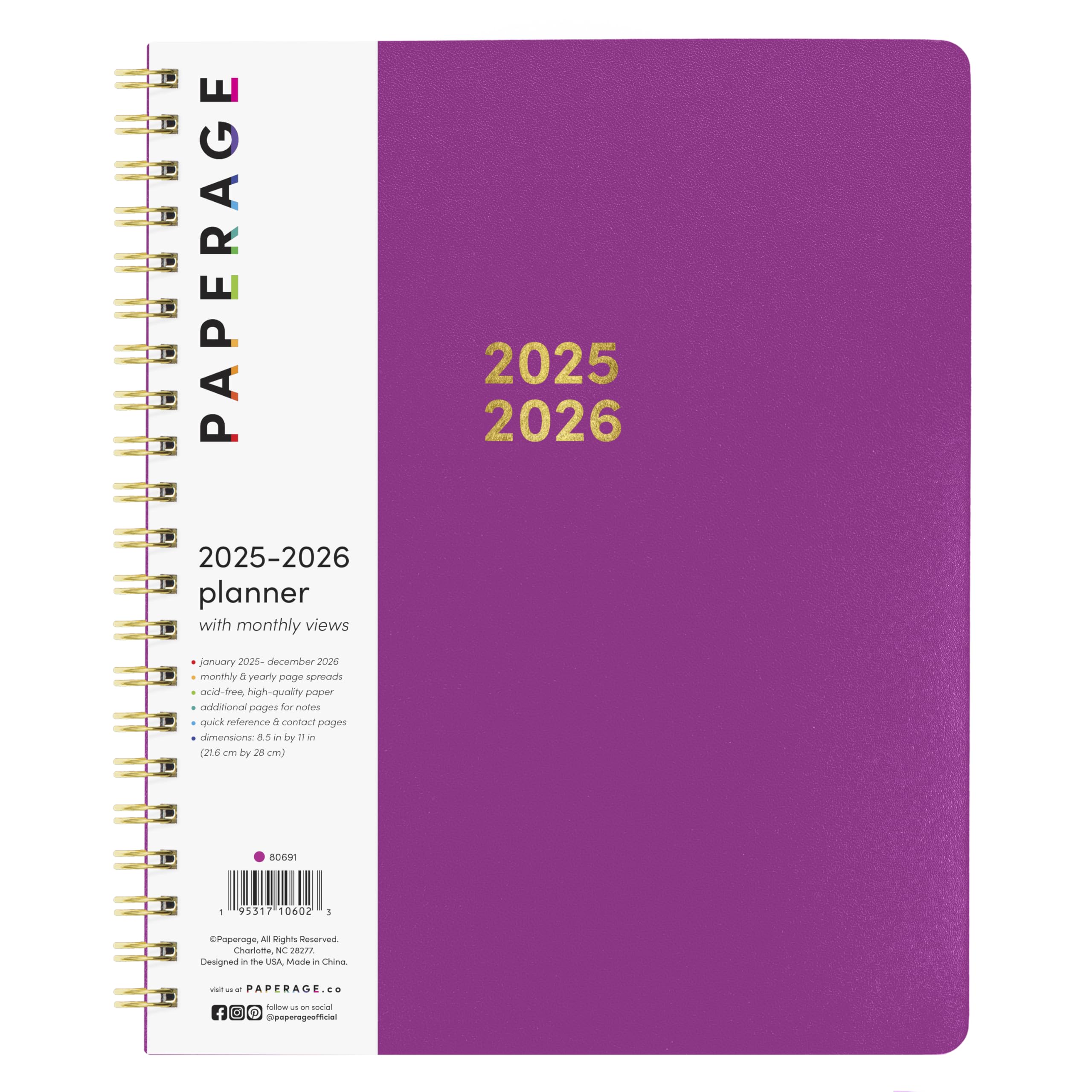Amazon.com : PAPERAGE 2 Year Spiral Bound Planner 2025-2026 