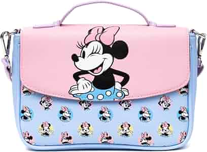 Disney Vegan Leather Fold Over Crossbody Bag for Women, Minnie