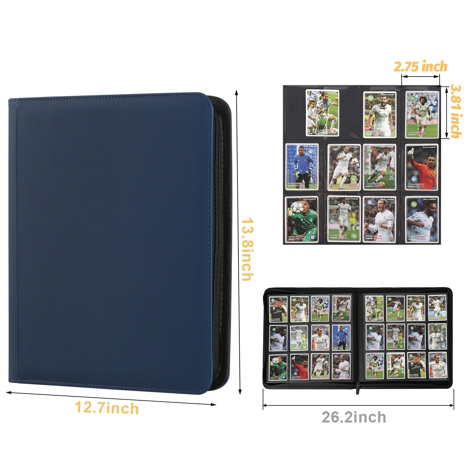 GERMUN Raccoglitore per carte collezionabili, 12 tasche, 720 tasche, raccoglitore per collezione di carte, cartella per album di carte per MTG, TCG, carte sportive, carte da gioco (blu scuro)