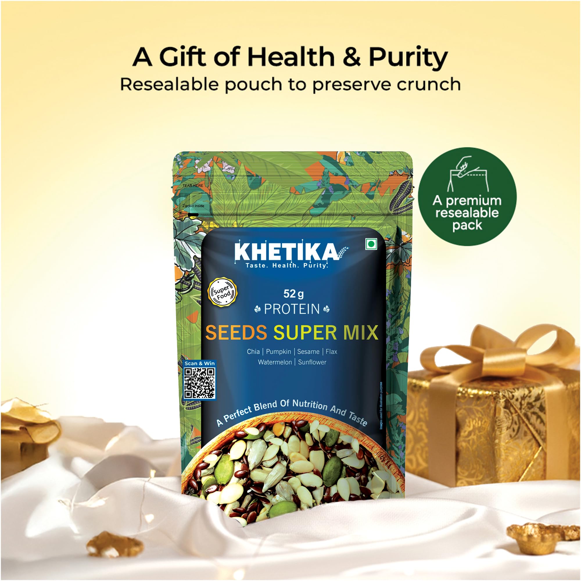 Khetika Super Seeds Mix 200g I 52g Rich Protein Superfood I Contains Pumpkin, Sunflower, Watermelon, Sesame, Flax, Chia Seed I Rich in Protein & Dietary Fibre 4