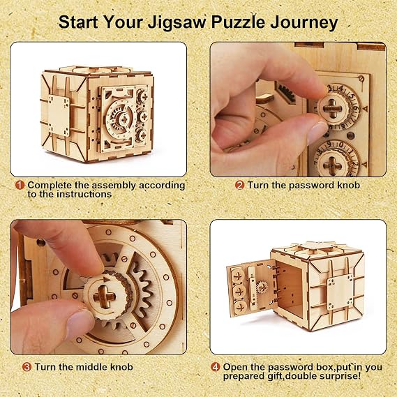 3D Wooden Puzzle Box - Advanced Brain Teaser - Reusable & Portable - Perfect for Birthday Parties & Family Nights - Money Box - Double Surprise