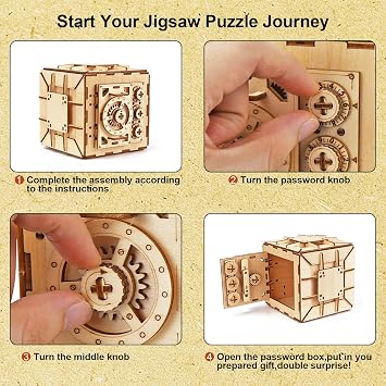 3D Wooden Puzzle Box - Advanced Brain Teaser - Reusable & Portable - Perfect for Birthday Parties & Family Nights - Money Box - Double Surprise