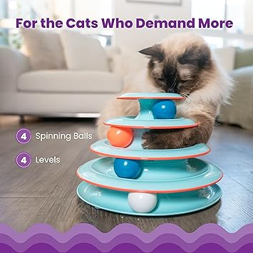 Catstages Chase Meowtain 4-Tier Interactive Cat Track Toy 4 Spinning Balls, Non-Slip Base, Ideal for Indoor Cats, Blue