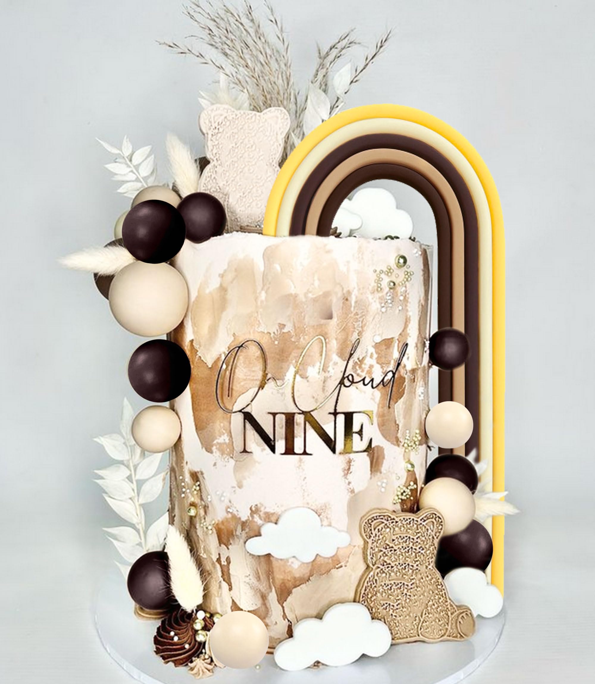 LaVenty 41 Pezzi Decorazione Torta Boho Arcobaleno Beige Con Palline - Topper Compleanno E Baby Shower