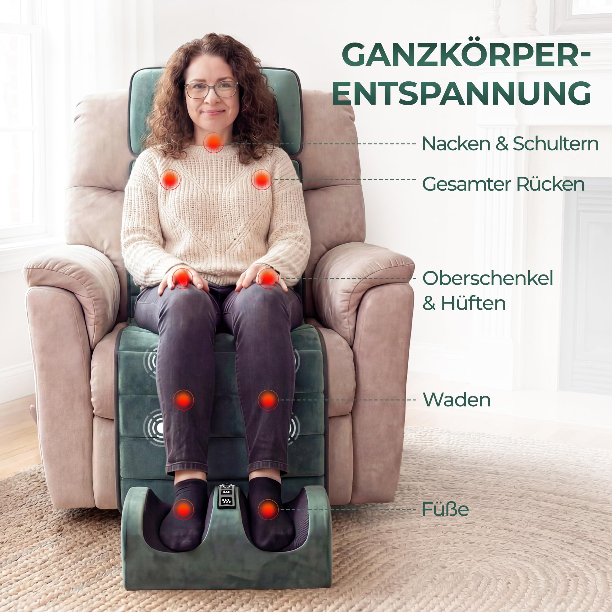 Ganzkörper-Massagematte mit Wärme, abnehmbarem Shiatsu-Nackenkissen und Fußmassagegerät, Vibrationsmatte für Rücken, Beine & Füße zur Entspannung