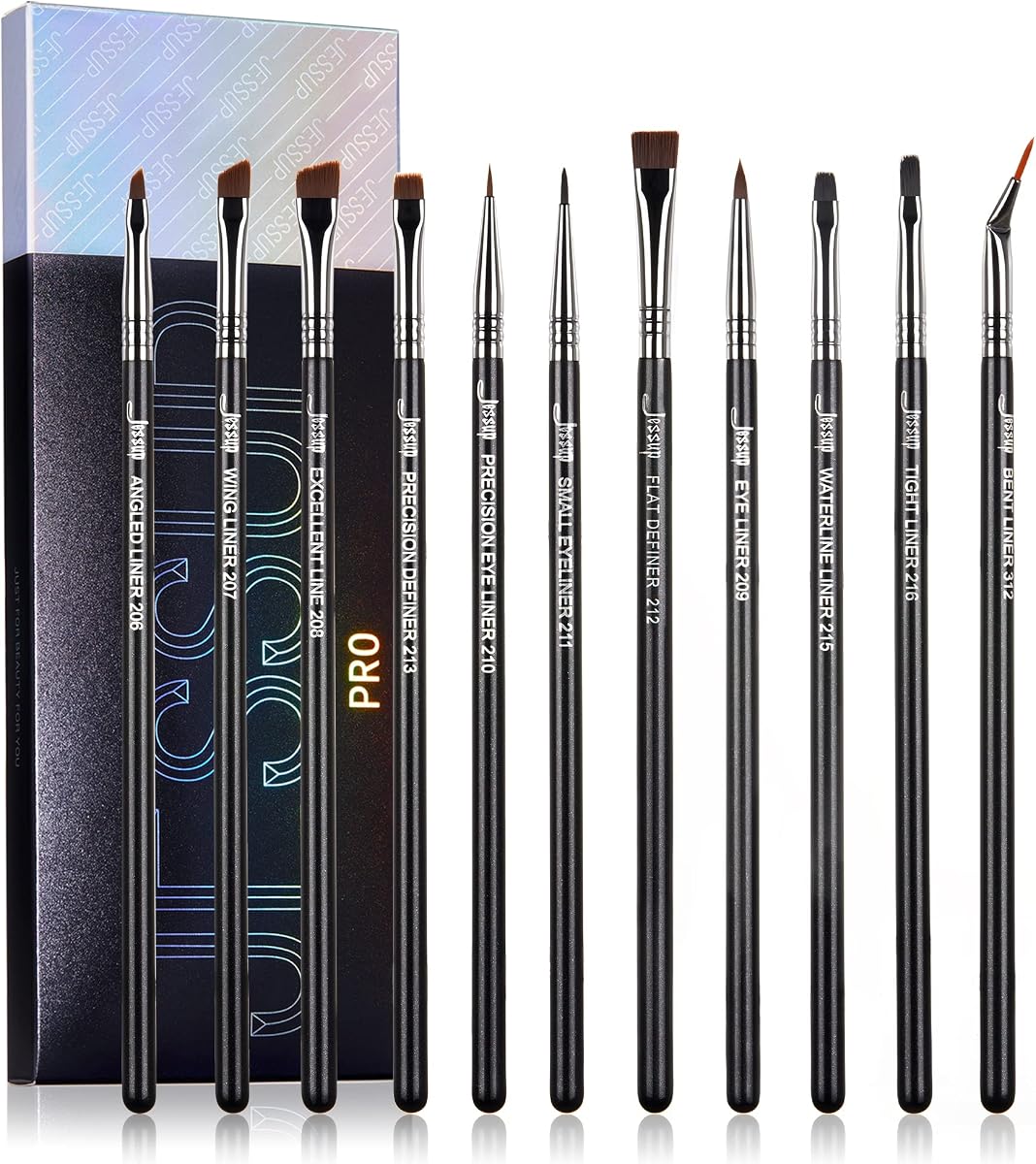 Juego de pinceles para delineador de ojos, pinceles de maquillaje profesionales para delineador de ojos, 11 piezas, definidor plano en ángulo, pinceles para delineador de ojos con punta de lápiz doblado ultra fino para delineador de precisión, T324