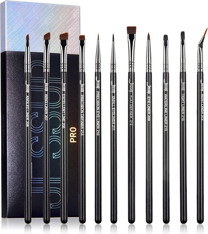 Juego de pinceles para delineador de ojos, pinceles de maquillaje profesionales para delineador de ojos, 11 piezas, definidor plano en ángulo, pinceles para delineador de ojos con punta de lápiz doblado ultra fino para delineador de precisión, T324