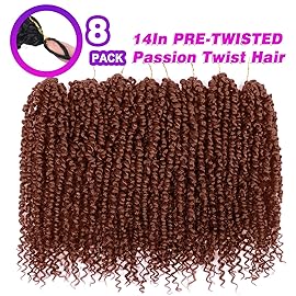 Bileaf Passion Twist Hair 8 Packs Pretwisted Passion Twist Crochet Hair 14 Inch Crochet Hair Passion Twists, Boho Passion Twists Hair Pre Looped Synthetic Passion Twist Crochet Braids 350