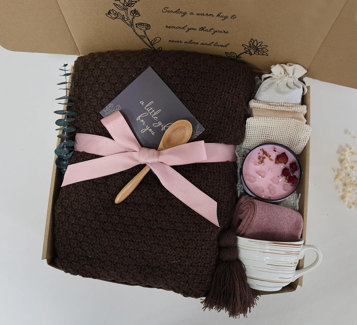 Get Well Gift Baskets for Women &Men- Self Care Package - After Surgery, Sympathy/Relaxation/Thank You Gifts, Thinking of You/Grief/Bereavement/Miscarriage Gifts for Women(Brown)