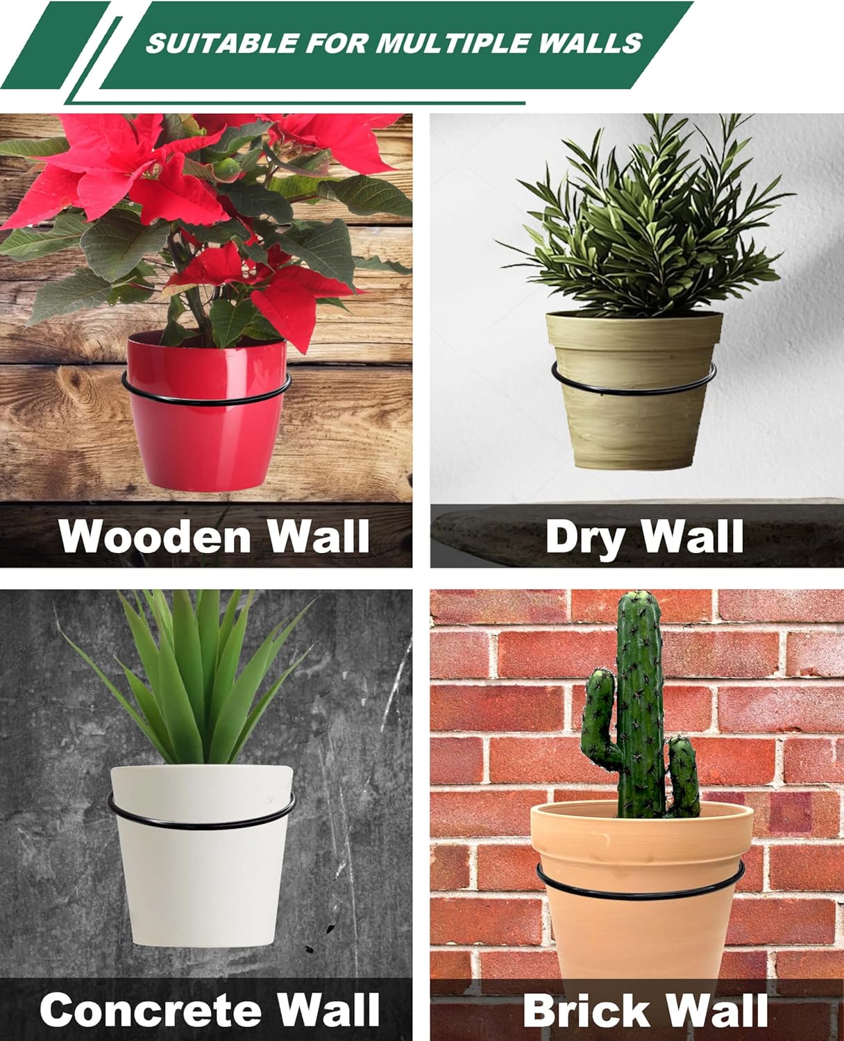 vensovo 6 Pack 8 Inch Wall Mounted Plant Holder - Heavy Duty Metal Flower Pot Hanger Rings - Space Saving Bracket Hooks for Indoor Outdoor Plants Decor, Black
