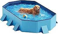 Peteast Extra Large Foldable Dog Pool 71x39x12 Inch - Durable Hard Plastic Portable Pet Bath Tub, Non-Slip Stability, Collapsible for Large Dogs Indoor Outdoor (Blue)