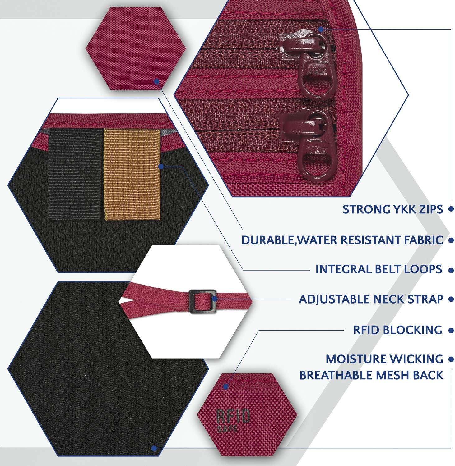 VENTURE 4TH RFID Blocking Travel Neck Wallet - Security Neck Pouch Passport Holder with Nylon Lining (Red) - Image 7