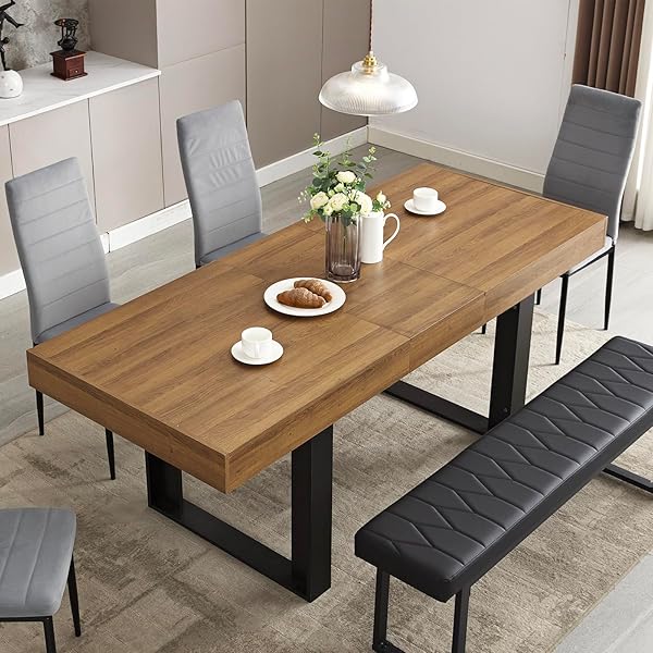 Extendable Walnut Wood Dining Table
