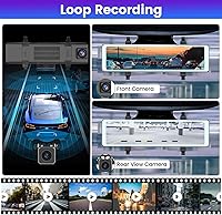 Vista 4 de NHOPEEW Cámara de espejo retrovisor de 11.26 pulgadas con Carplay y Android Auto - Espejo Dash Cam frontal y trasera - Transmisor