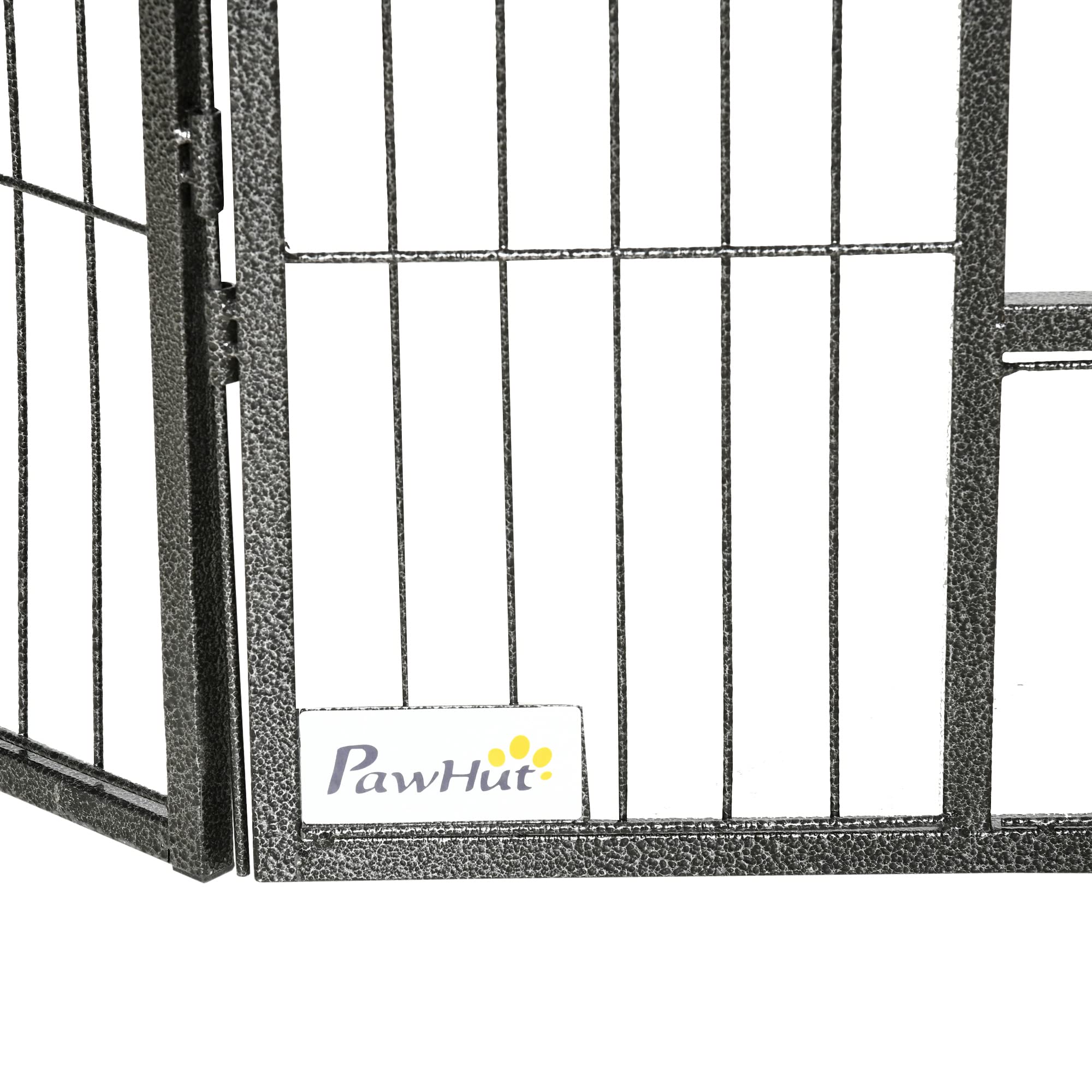 PawHut Welpenlaufstall, 16-teilig 60cm hoch Welpenauslauf faltbar mit abschließbarer Tür 16 Gitterplatten Stahl Hundelaufstall Freilaufgehege für kleine Hunde, für drinnen und draußen, Grau
