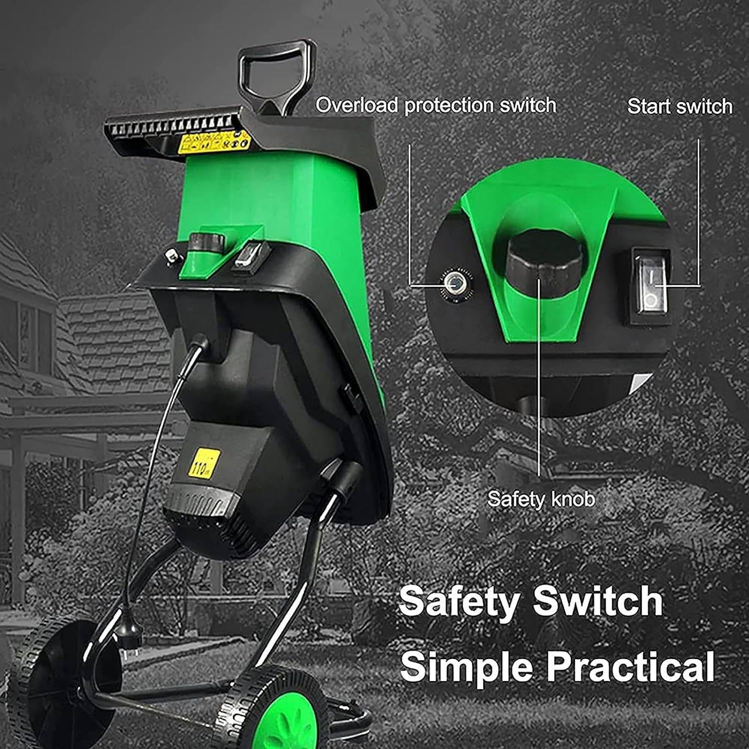 Trituradora eléctrica de jardín y trituradora de madera con bolsa de recogida de 50 L, potente trituradora de hojas, capacidad de corte de 40 mm, protección contra sobrecarga para césped y jardín