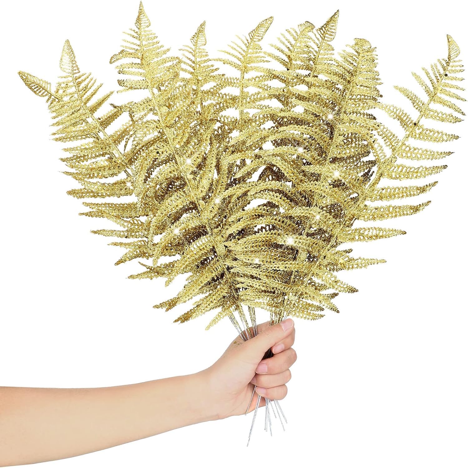 SLEEPHEAD20pcs Christmas Glitter Leaves Artificial Leaf,Glitter Picks for Christmas Tree, for Flower Greenery Xmas Tree Wreaths and Home Garden Decor