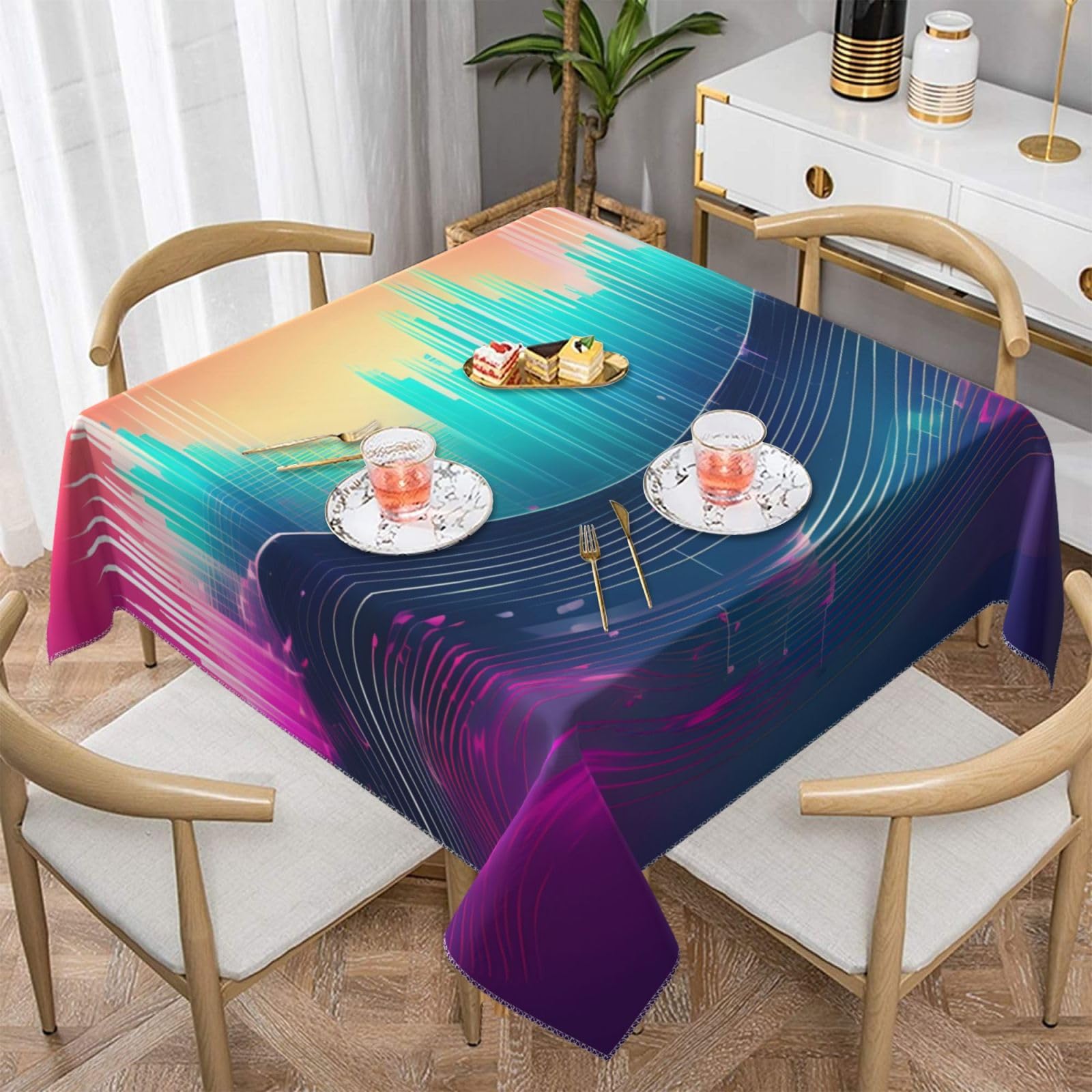 Nappe carrée sans plis à motif vagues sonores pour décoration table