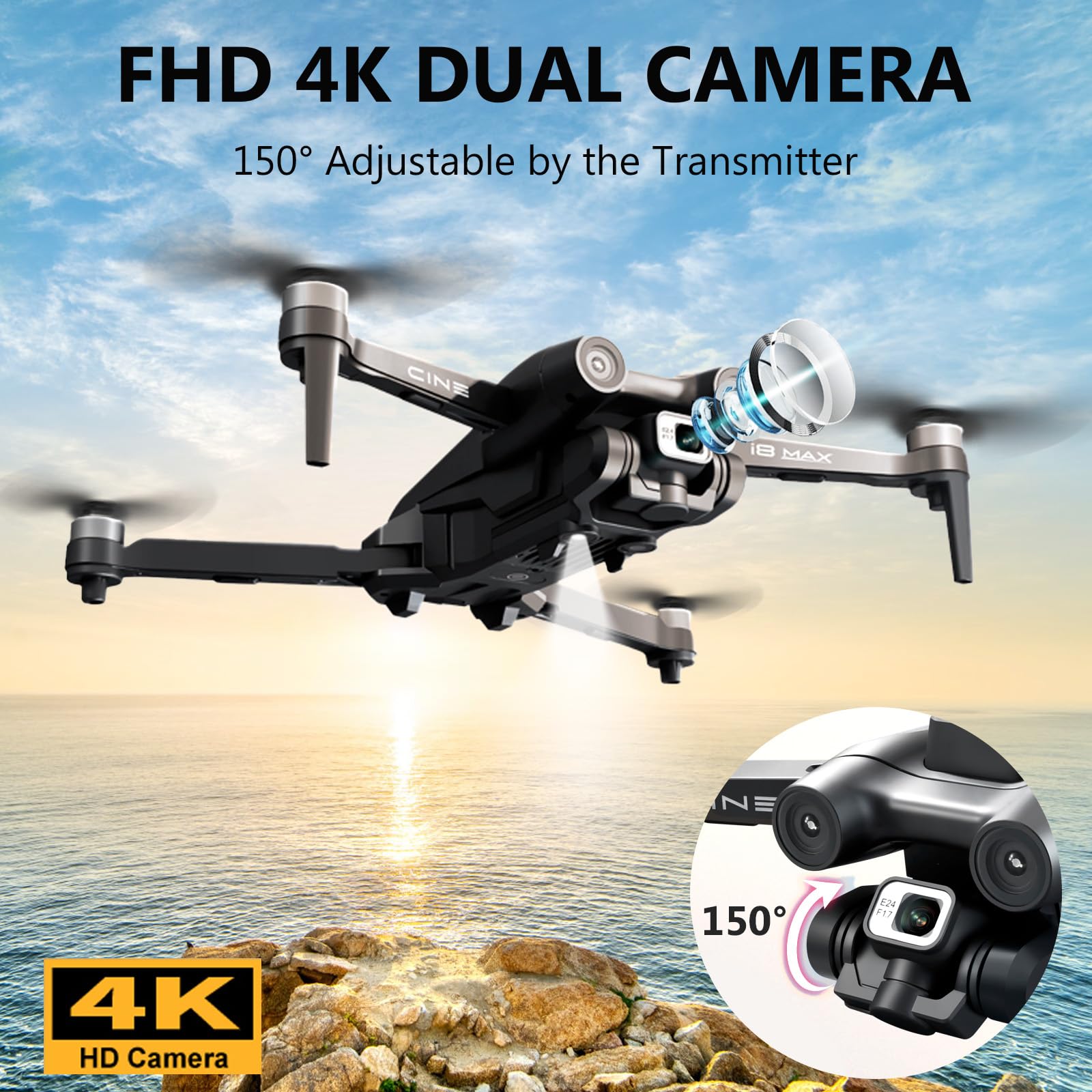 GPS Drone con Fotocamera 4K, Droni Quadricotteri Rc Pieghevoli Per Adulti Principianti Droni Motore Brushless Ritorno Automatico a casa Trasmissione WiFi 5G Pieghevole FPV RC Quadricottero