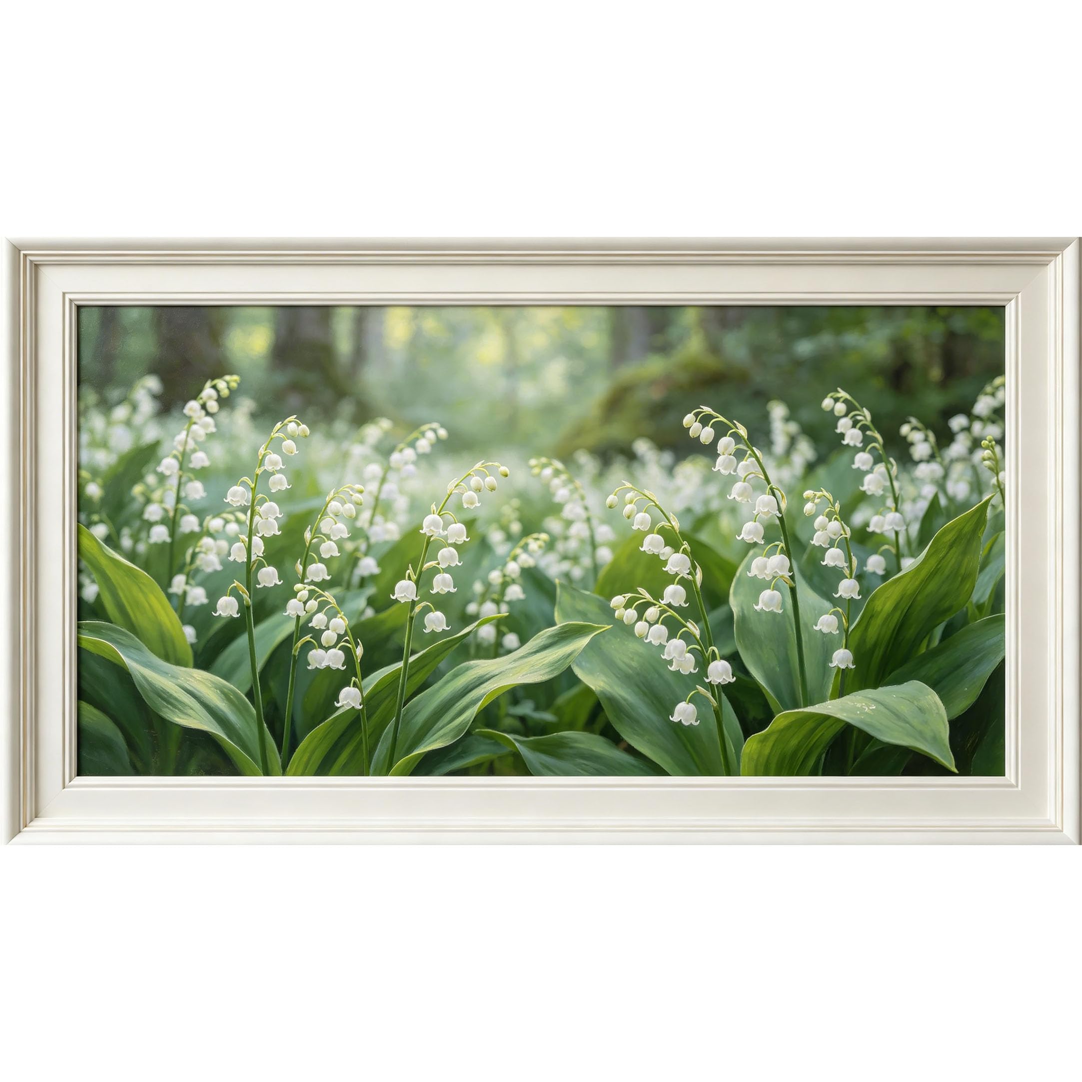 QZLITHOTIC 50x90cm3D Framed Wall Art， Botanical Lily of the Valley Forest Landscape Self‑Adhesive Mural， Water‑Activated Peel & Stick Fabric Decor Wall Decal for Bedroom Living Room
