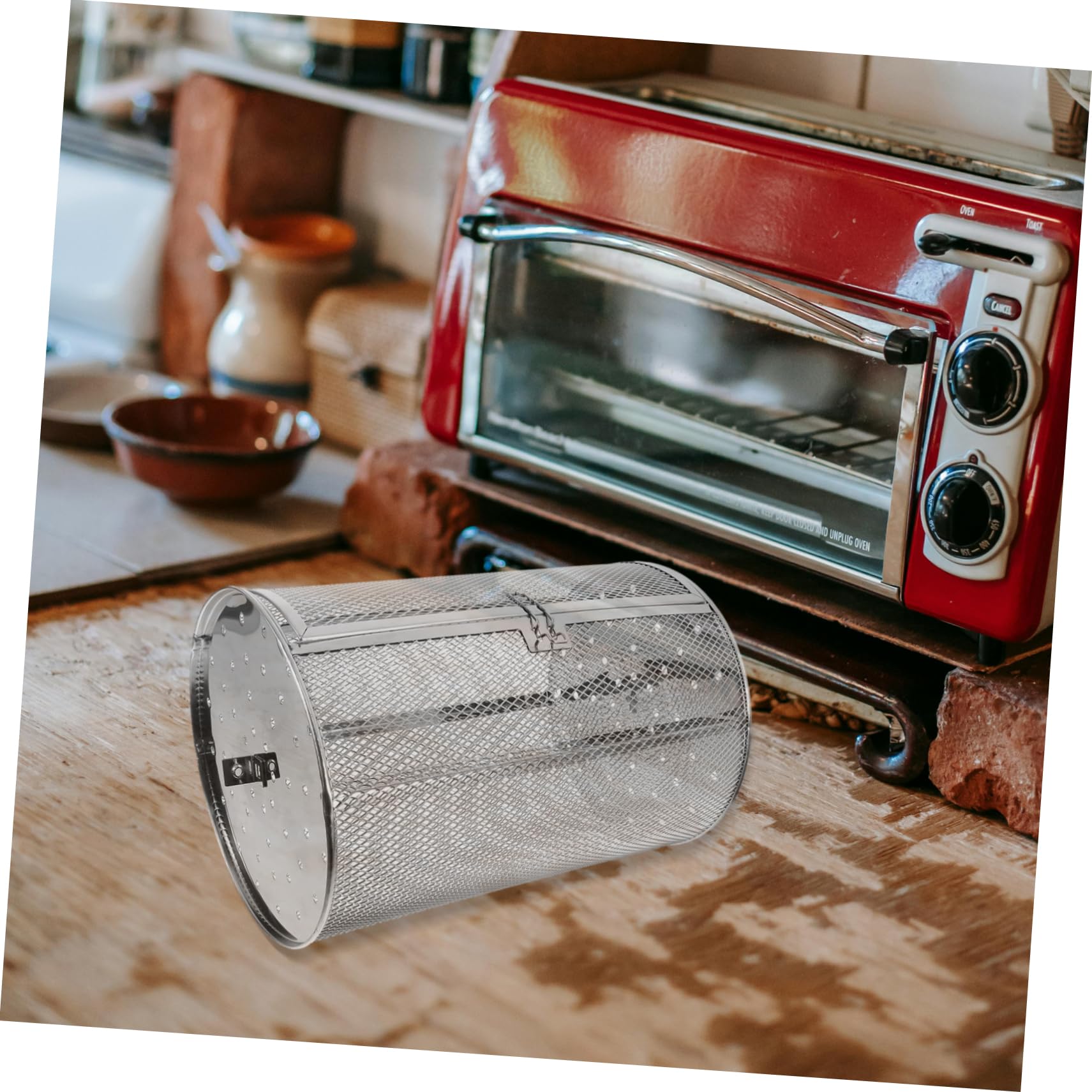 ibasenice Jaula Resistente Calentamiento Uniforme de Acero Inoxidable para Asar Giratoria Cesta para Parrilla para Horno y Barbacoa Adecuado para Frutos Secos y Cacahuetes