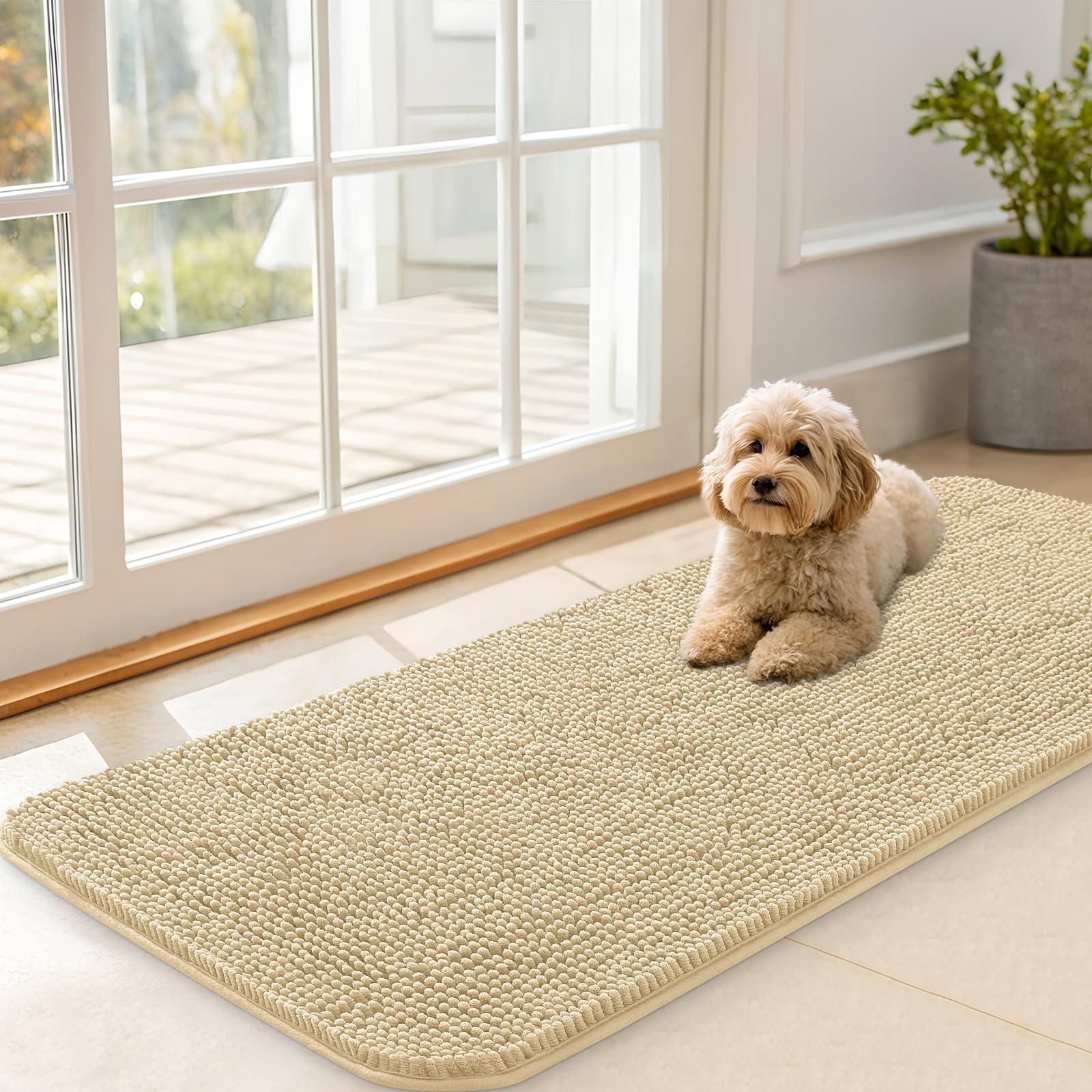OLANLY Dog Door Mat for Muddy Paws 47x20, Super Absorbent Chenille Mud Mat