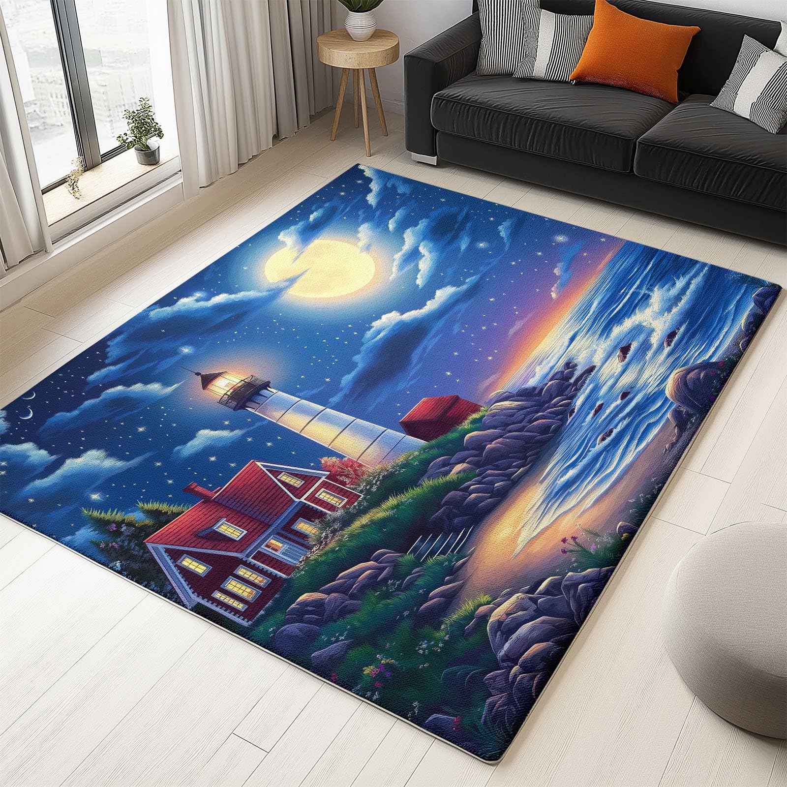 Tapis en flanelle bleu et jaune Mare Faro Capanna pour votre cocon