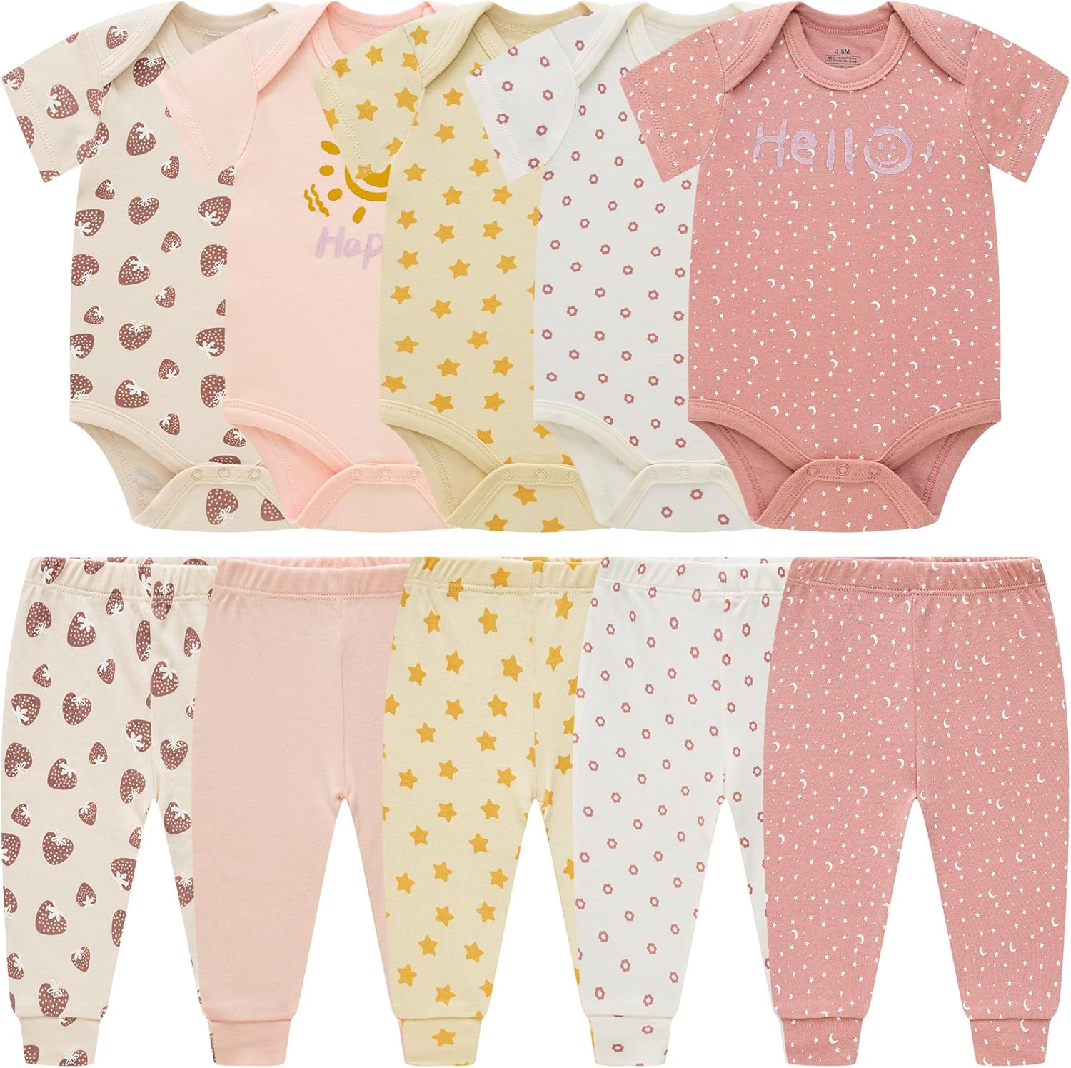 Baby Newborn Layette 10-Piece Sets Cotton Bodysuits Pants Sets for Baby Boys Girls Toddler Unisex Baby Gift Set