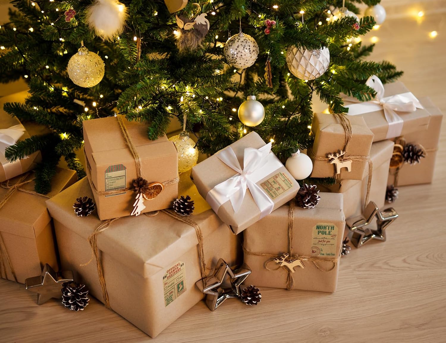 Natural Kraft from Santa Claus Gift Tag Stickers – 2 x 3 Inch Holiday Labels, Roll of 100 – Rustic Christmas Tags for Wrapping Presents, Made in The USA - Image 3