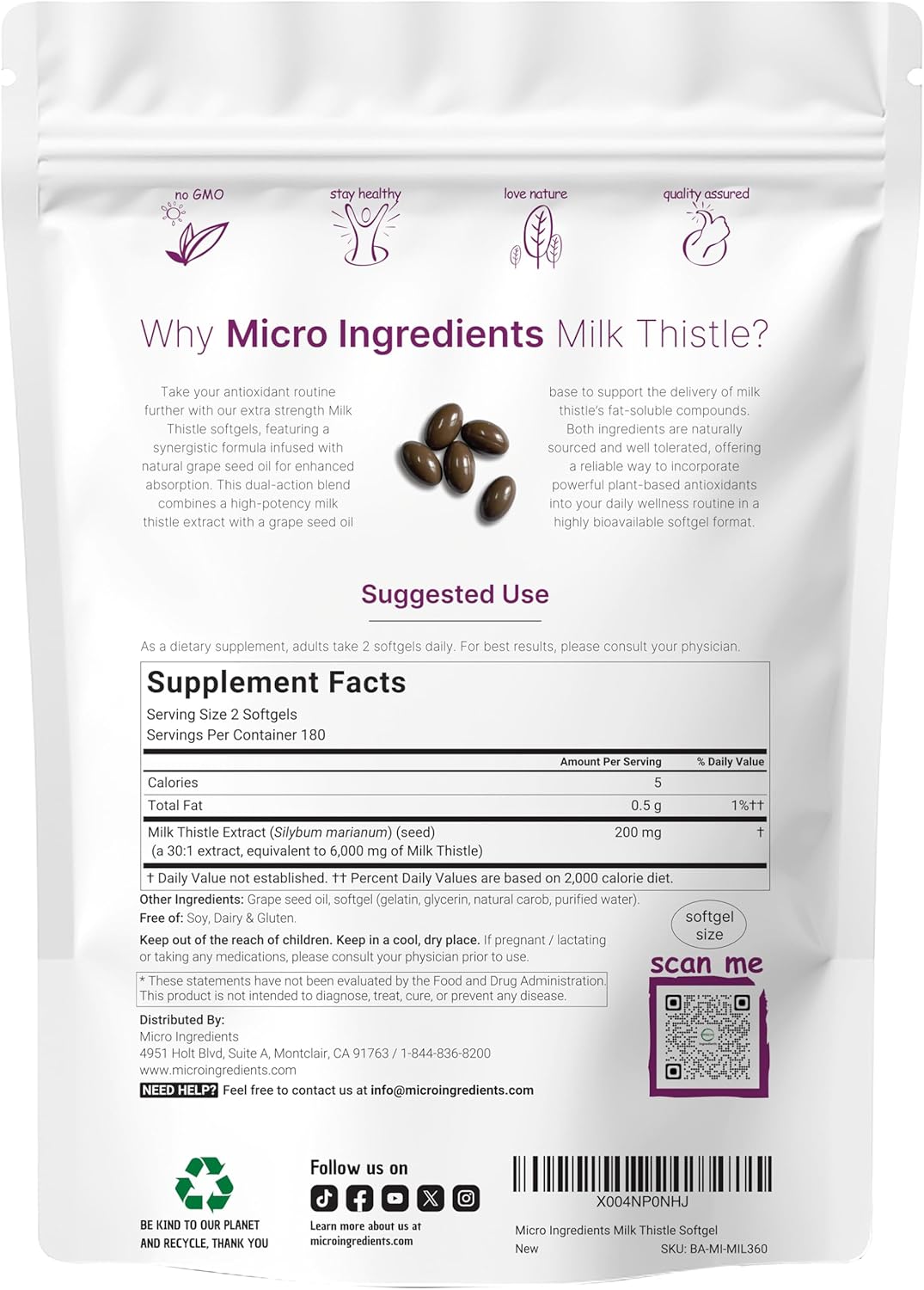 Micro Ingredients Milk Thistle Supplement 6,000mg | 360 Softgels with Grape Seed Oil | Highly Bioavailable Extract | Liver Support & Detox | Contains Active Silymarin + Antioxidants - Image 2