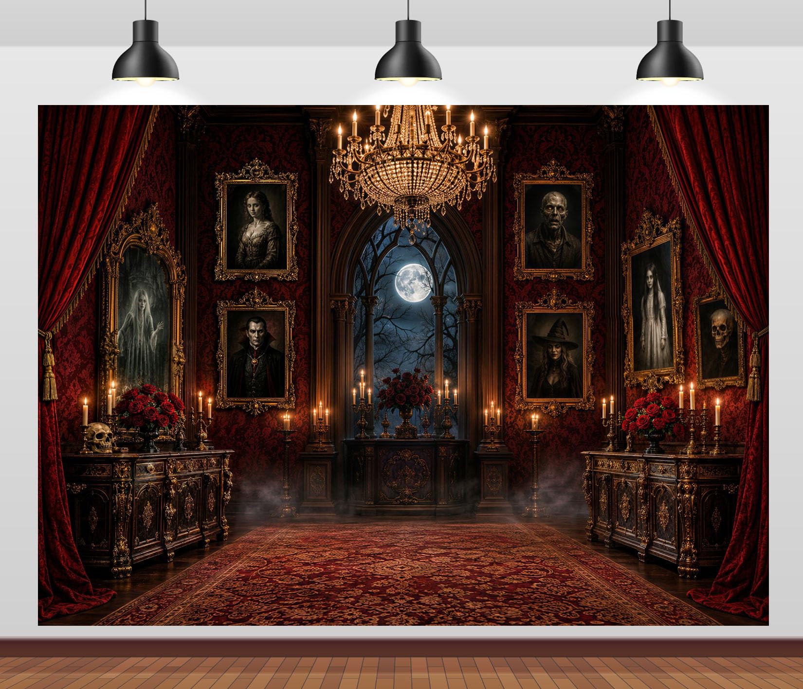 10x6.5FT (3x2m) Sala Rossa Di Ritratti Gotici Sfondo Fotografico