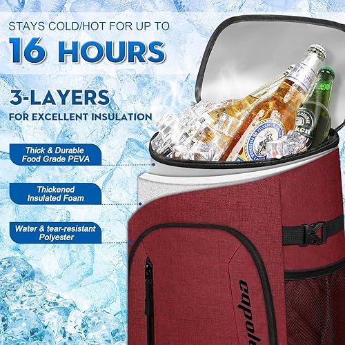 Miniatura 2 de Capolo Mochila térmica de 30 latas, mochila aislada a prueba de fugas, bolsa térmica de gran capacidad, bolsa térmica suave para bebidas, almuerzo,