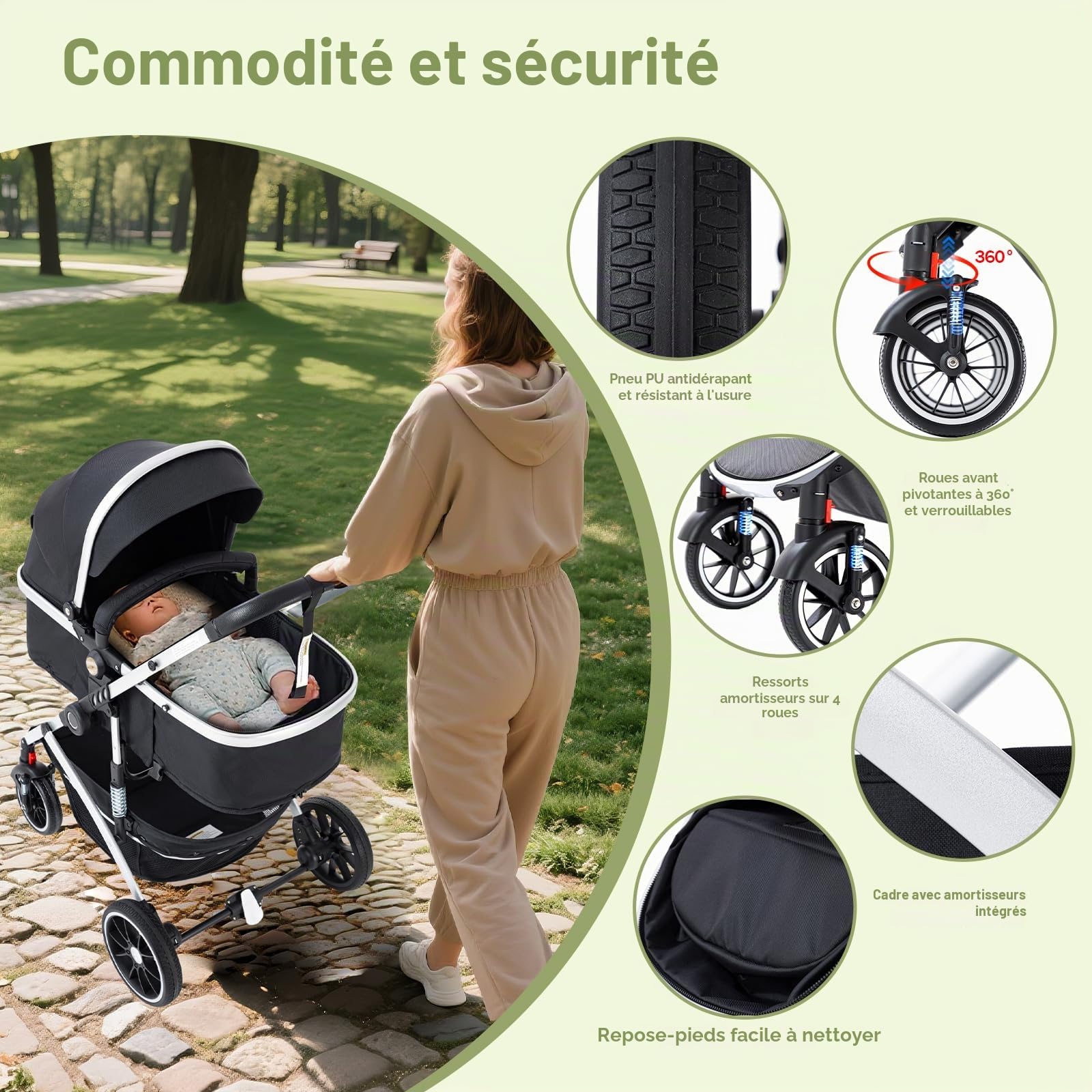 Poussette 3 en 1 Citadine Pliant en Un Clic Cadre en Aluminium 0-4 Ans