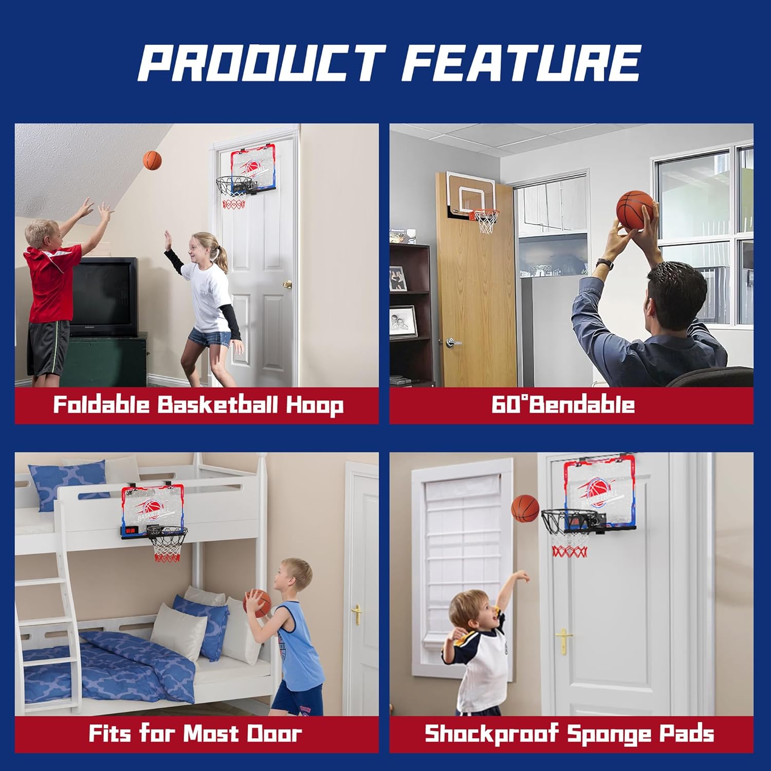 Mini Indoor Basketball Hoop with 7-Color Lights & 3-Light Effects & Scoreboard & Timer,Over The Door Bedroom Office for 3-12 Year Old Kids Boys Birthday Christmas