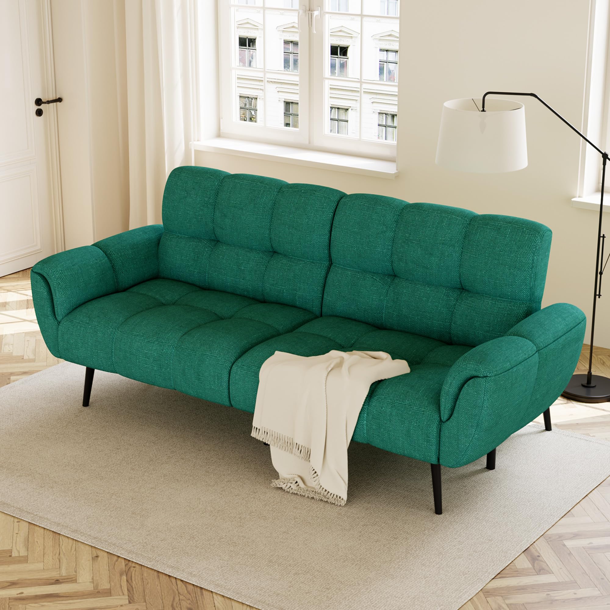 JIEXI Modern Clic Clack Sofa Bed Double, 3 Seater Fabric Couch with Adjustable Backrest, Small 2 Seater Settee Guest Bed for Living Room Office Apartment, 190cm (Green) โ image 1