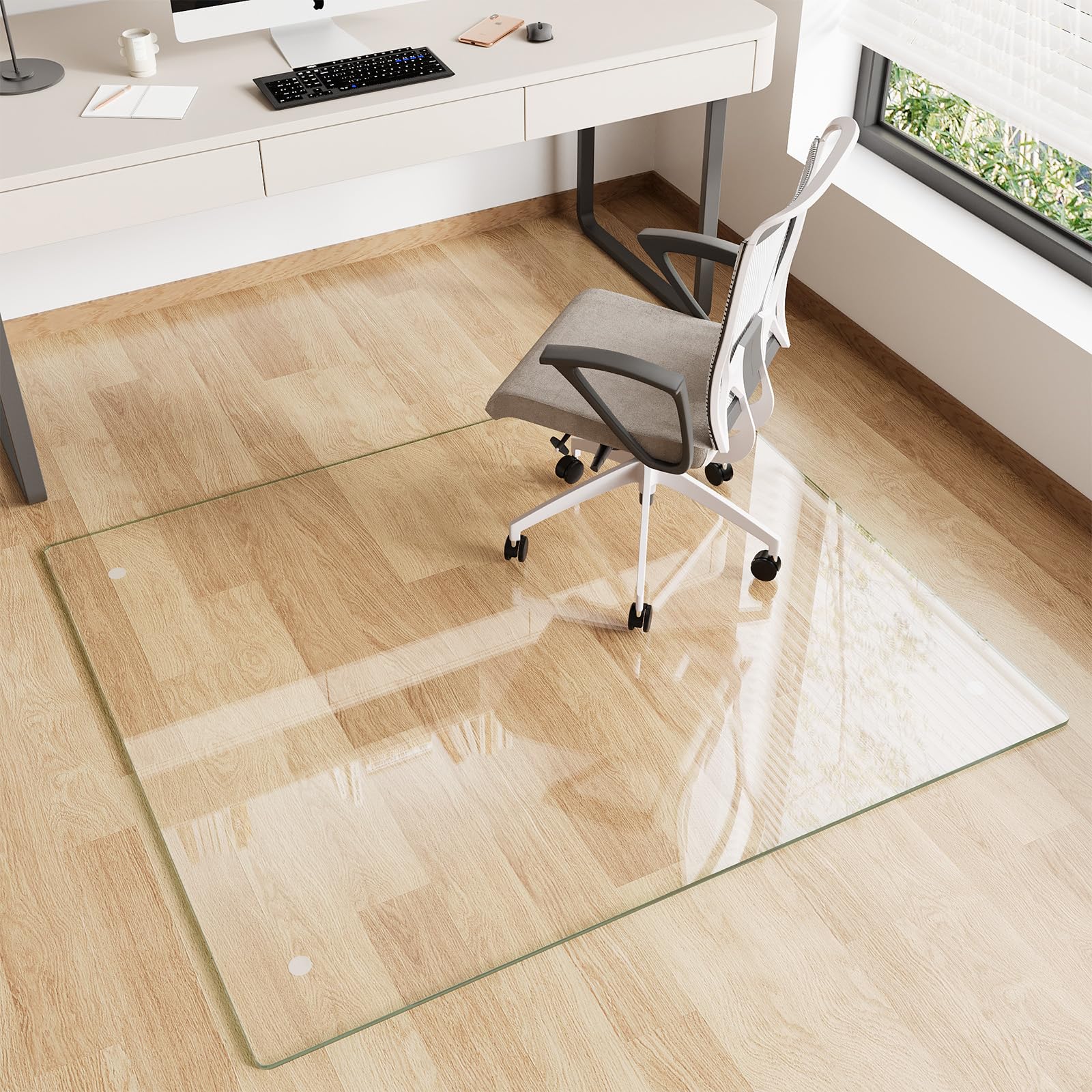 Glass Chair Mat 42 x 48 Heavy Duty Tempered Glass Office Chair Mat Glass Floor Mat with Polished