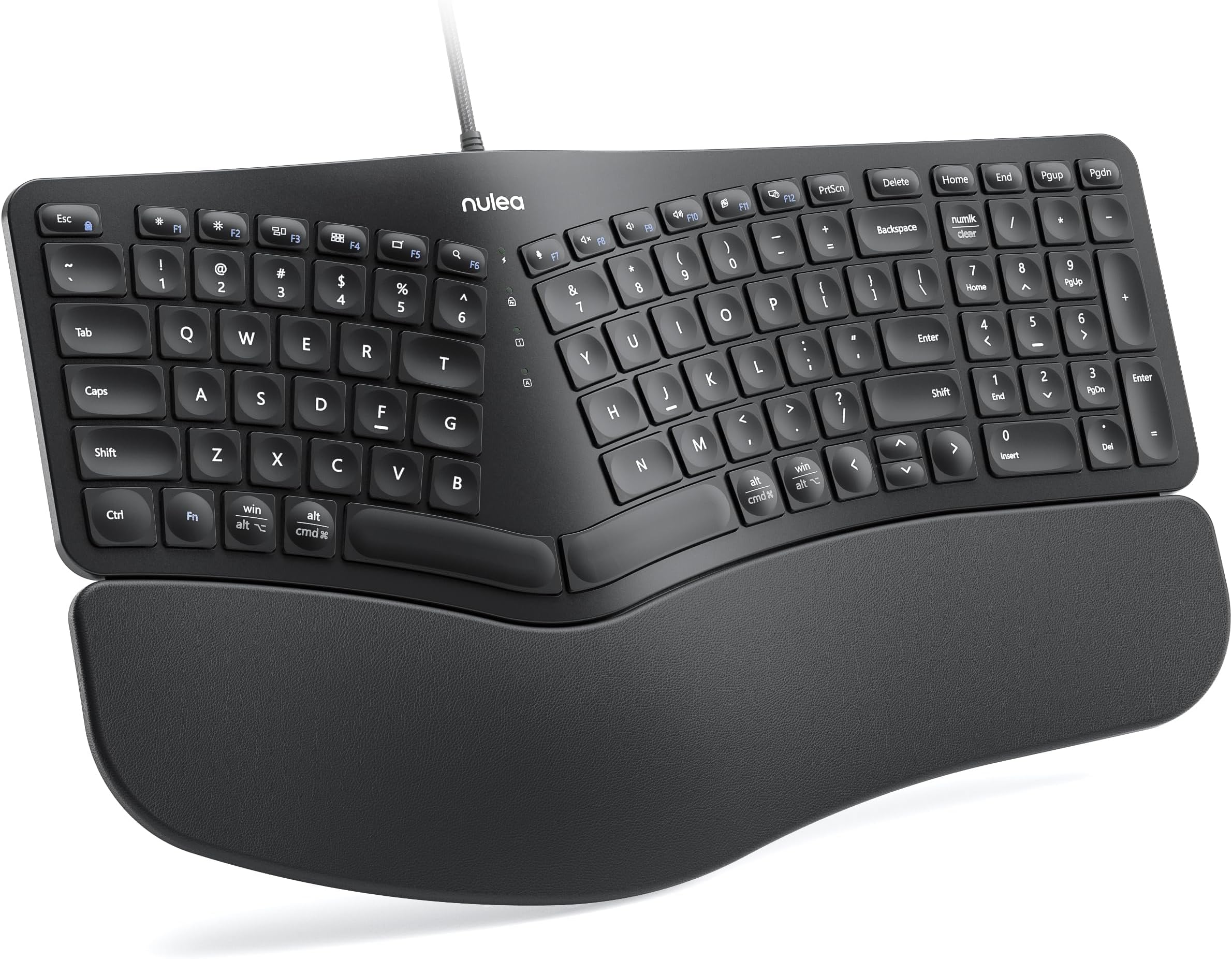 Wired Ergonomic Keyboard, Split Keyboard with Wrist Rest, 7-Color Backlight, Natural Typing, Compatible with Windows/Mac