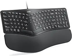 Nulea Teclado ergonômico RT05C com fio, teclado dividido com descanso de pulso acolchoado, pernas inclinadas ajustáveis, Plug and Play, cabo USB, compatível com Windows/Mac