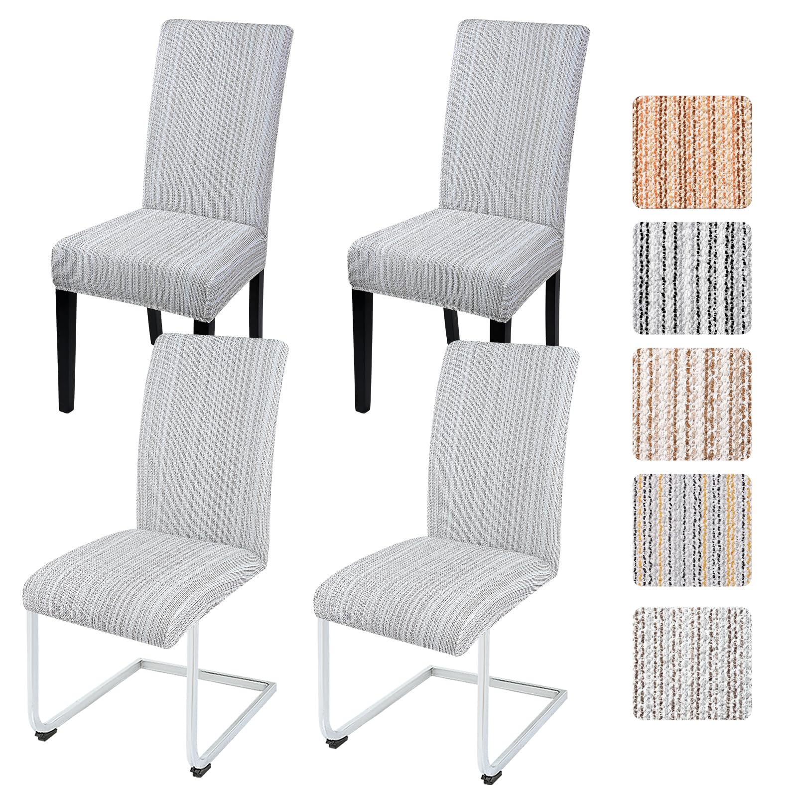 Alishomtll Dining Chair Covers Set of 4, Stretch Chair Slipcovers for Dining Chairs, Streaks Elastic Removable Washable Dining Room Chair Protector for Kitchen Hotel Party Banquet (Lightgrey, 4 pcs)