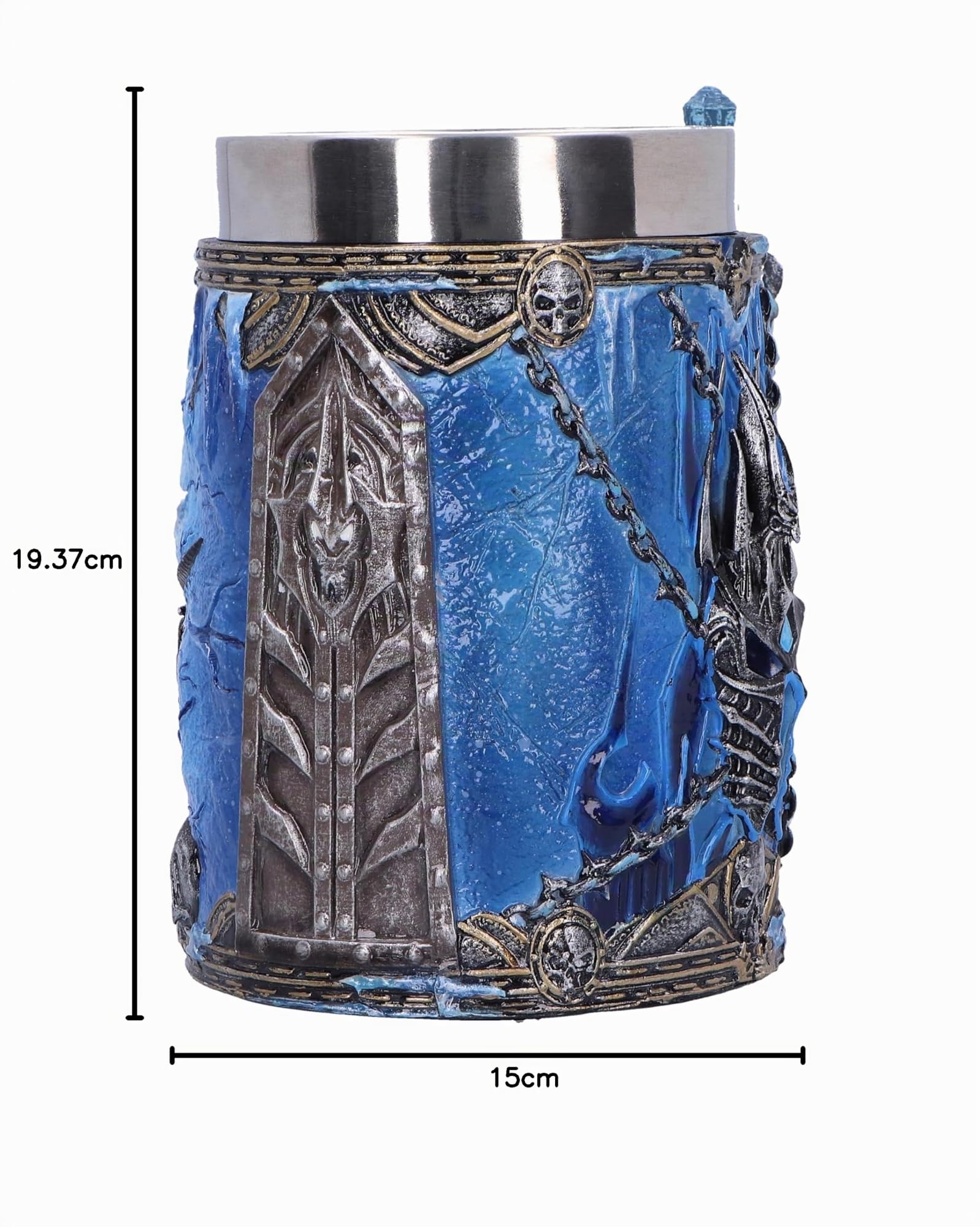 Nemesis Now World of Warcraft - Jarra de cerveza The Lich King, resina, azul, oficial de World of Warcraft, inserto de acero inoxidable extraíble, fundido en la mejor resina, pintado a mano por