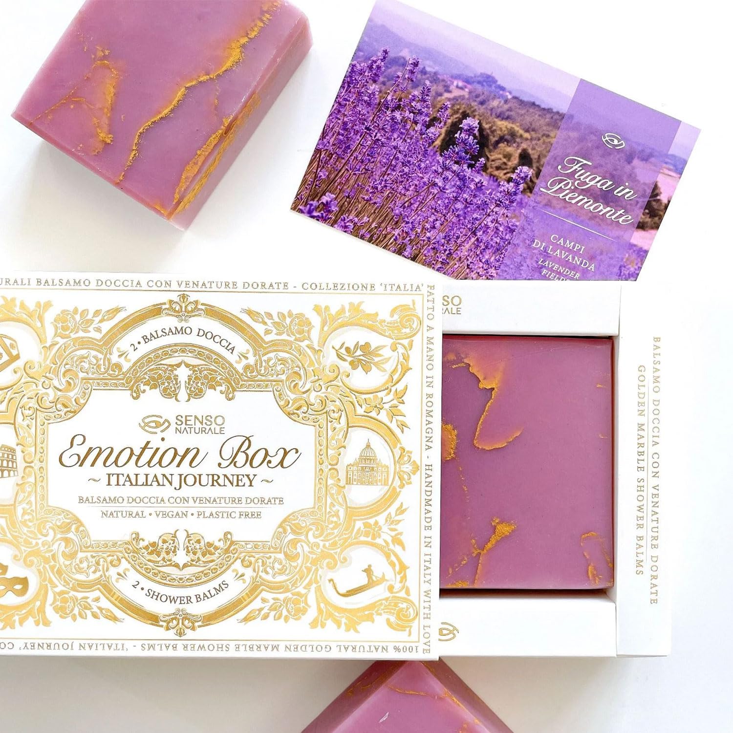 Senso Naturale Emotion Box Bath Gift Set - 2 Handcrafted Vegan Soap Bars, Violet - Lavender, 2 Soap (Pack of 1)