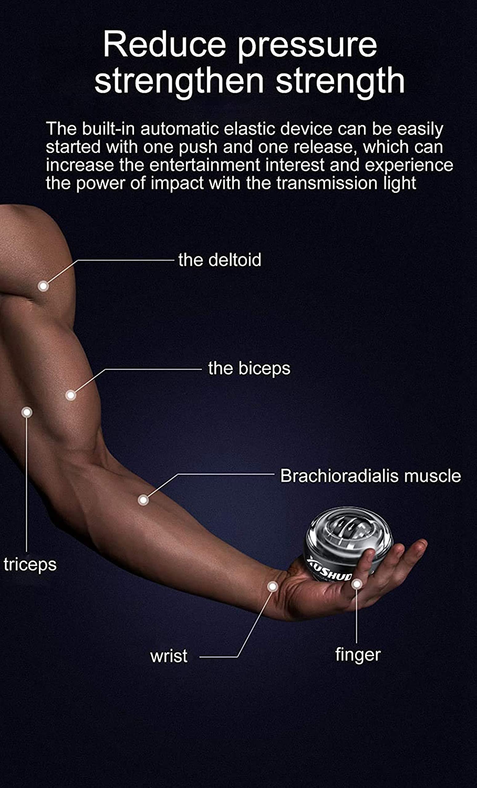 Gyroscope Ball Power Wrist Ball，Exercices De Poignet à DéMarrage Automatique Balle De Force avec LumièRe LED pour Balle reeducation Main
