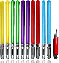 10 sabres de luz infláveis - 5 cores vibrantes, espadas de sabre de luz infláveis de 89 cm com bomba de ar - perfeito para lembrancinhas de festa, Halloween, dramatização e acessórios de