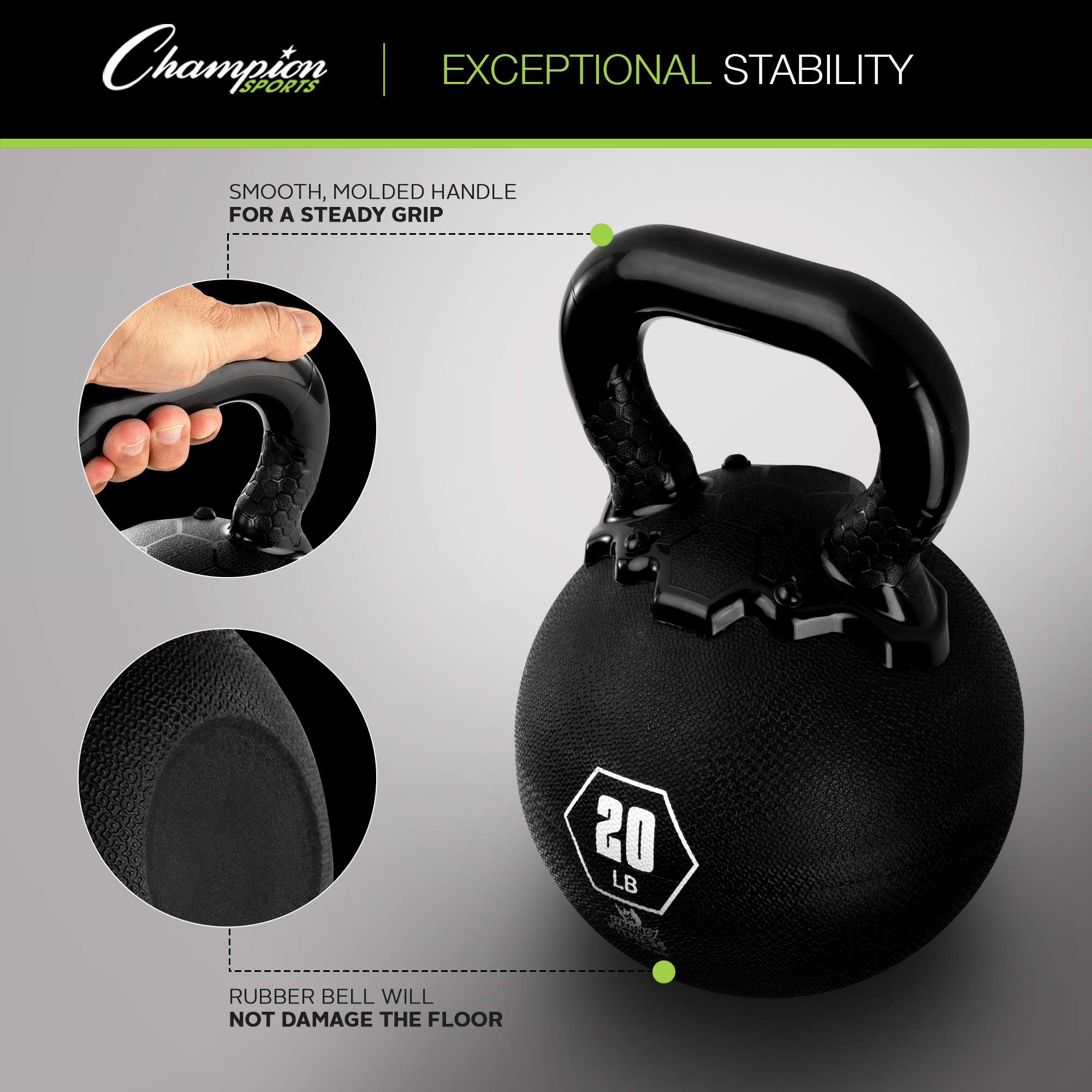 Champion Sports Rhino Kettlebell Gummi-Gewichte, Schwarz – Premium Krafttraining Ausrüstung – mehrere Gewichte