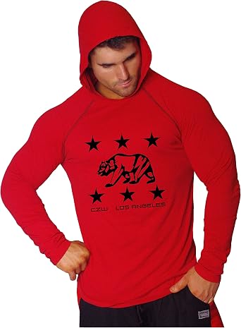 Crazee Wear Red Pre Shrunk Cotton Long Sleeve Hoodie With Los Angeles Bears