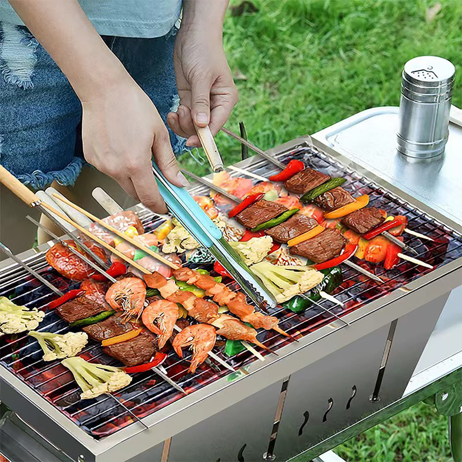 Generic Stufa a Legna da Campeggio, Portatile, Pieghevole per Stufa a Legna, Stufa Ad Alcol Solidificata, con Borsa per Barbecue, per Escursioni, Viaggi, Picnic,Silver,43 * 22 * 15cm