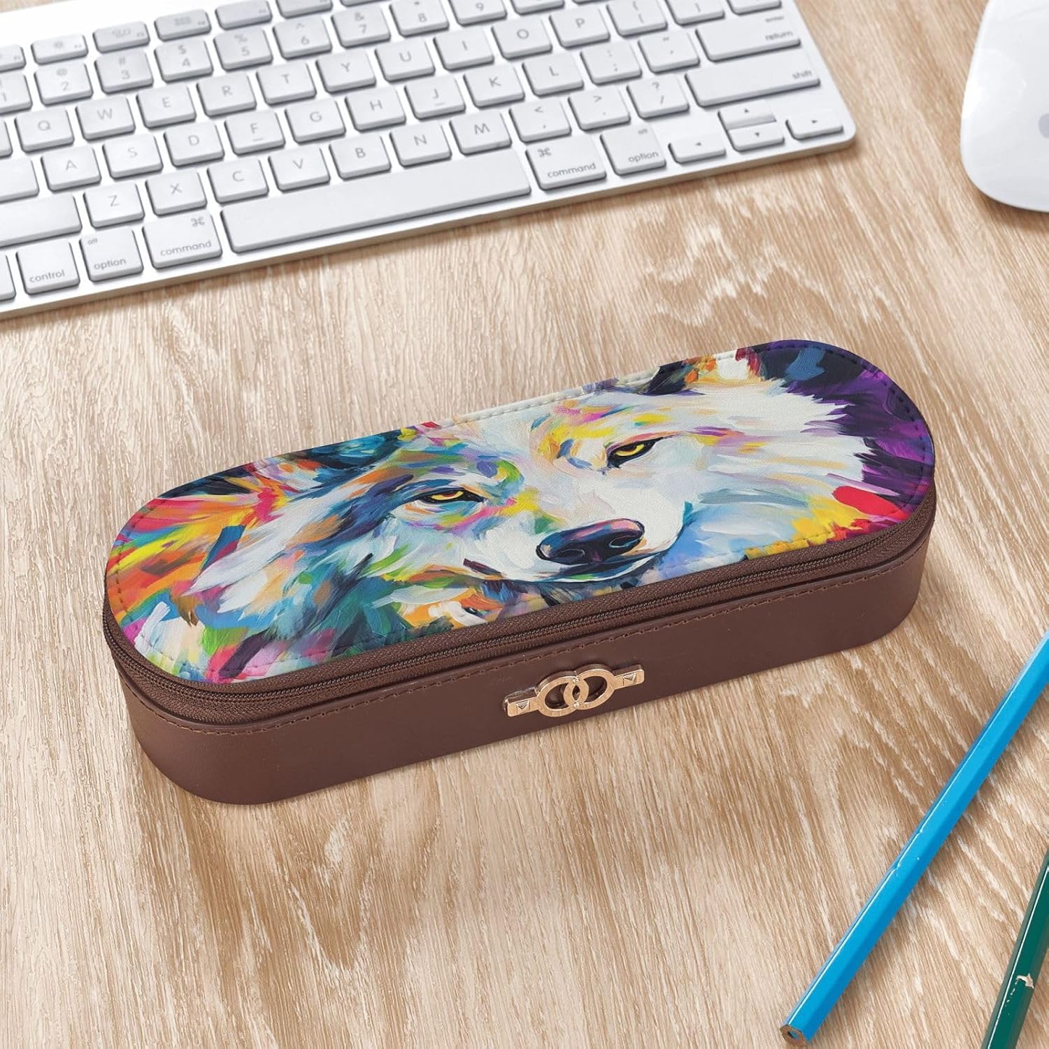 Colorful Samoyed Leather Multi Slot Pen Storage Case image 3