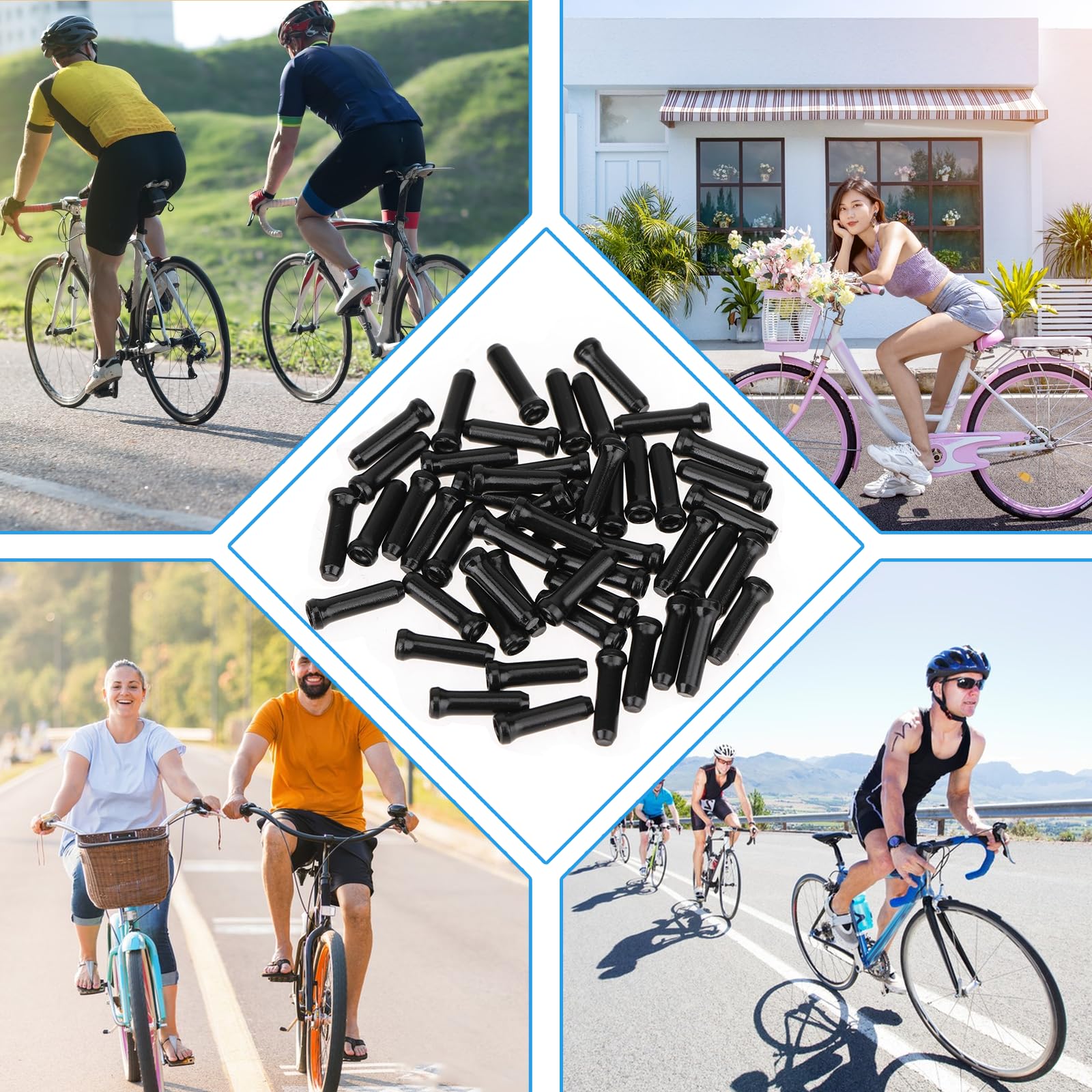 salbsever 50 tappi terminali per cavi di bicicletta, colore nero, per cavi dei freni della bici, terminali per cavo del freno della bici, terminali per cavo del freno della bici, parti per bici da